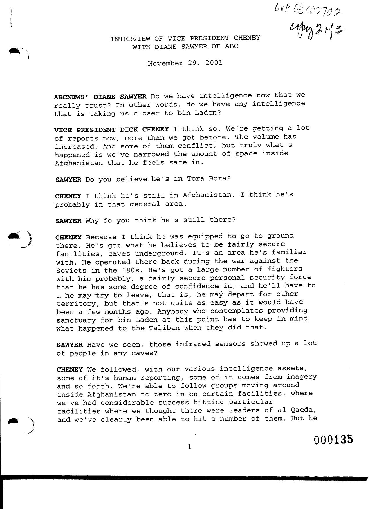 NY B9 Farmer Misc- WH 1 of 3 Fdr- 11-29-01 Diane Sawyer-ABC Interview of Cheney 451 by Unknown