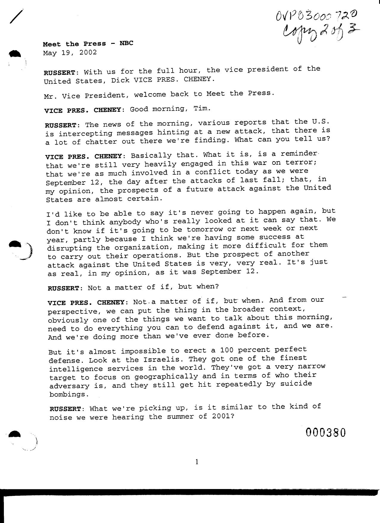 NY B9 Farmer Misc- WH 2 of 3 Fdr- 5-19-02 Tim Russert-Meet The Press-NBC Interview of Cheney 463 by Unknown