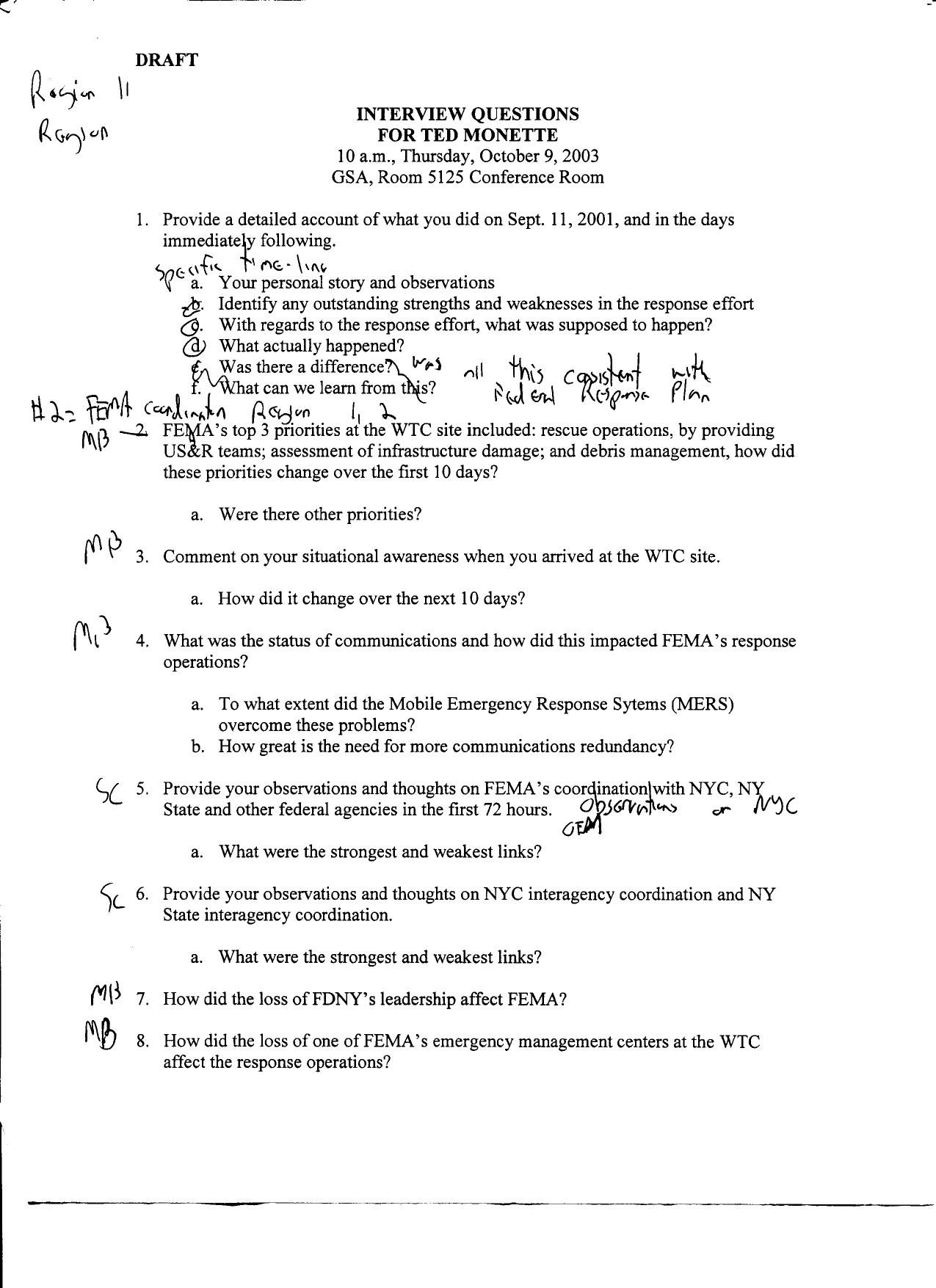 NYC B14 FEMA- Ted Monette Fdr- Draft Interview Questions by Unknown