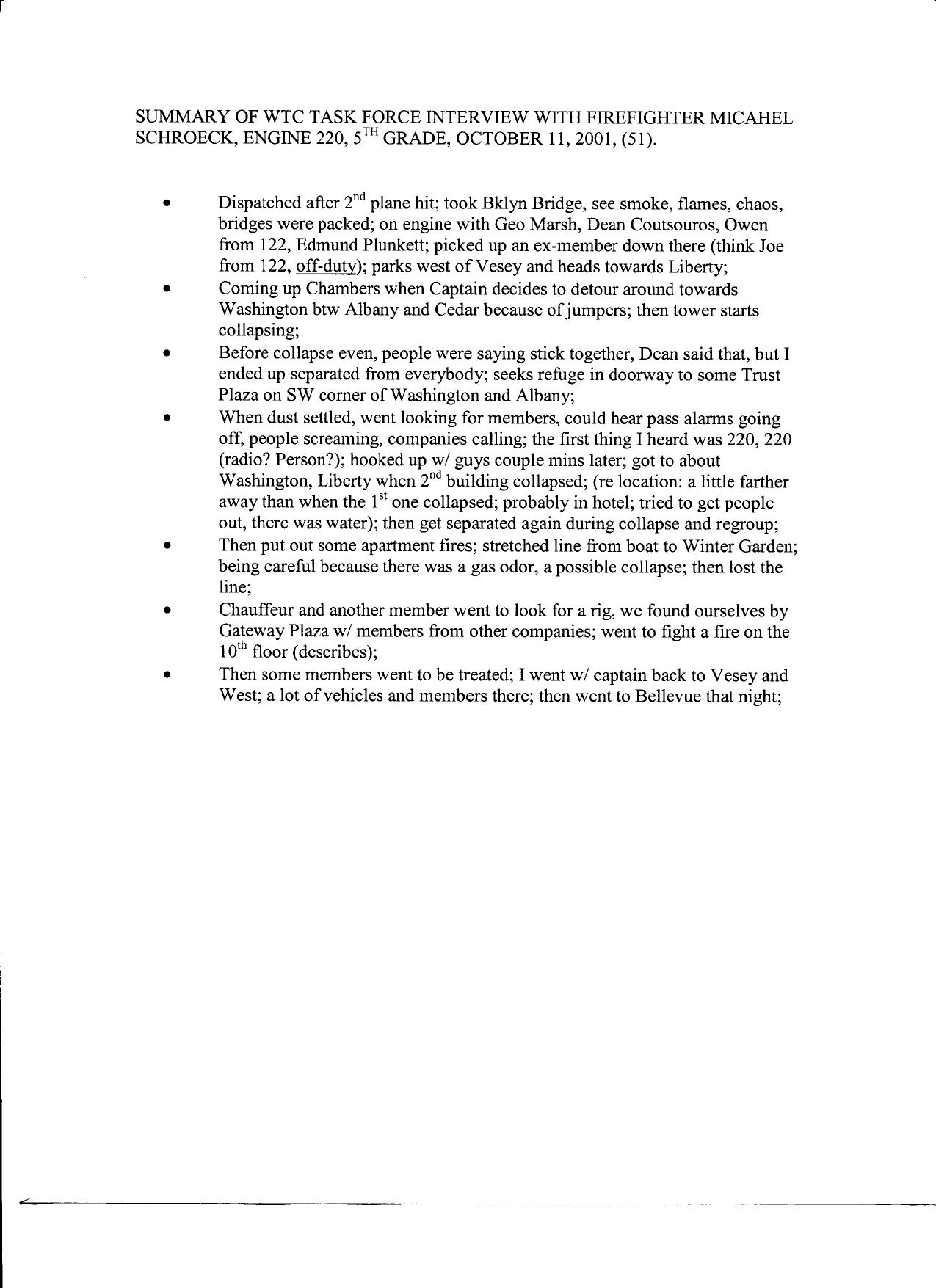 NYC B6 FDNY Internal Fdr- First Responder Interview Summaries by Unknown