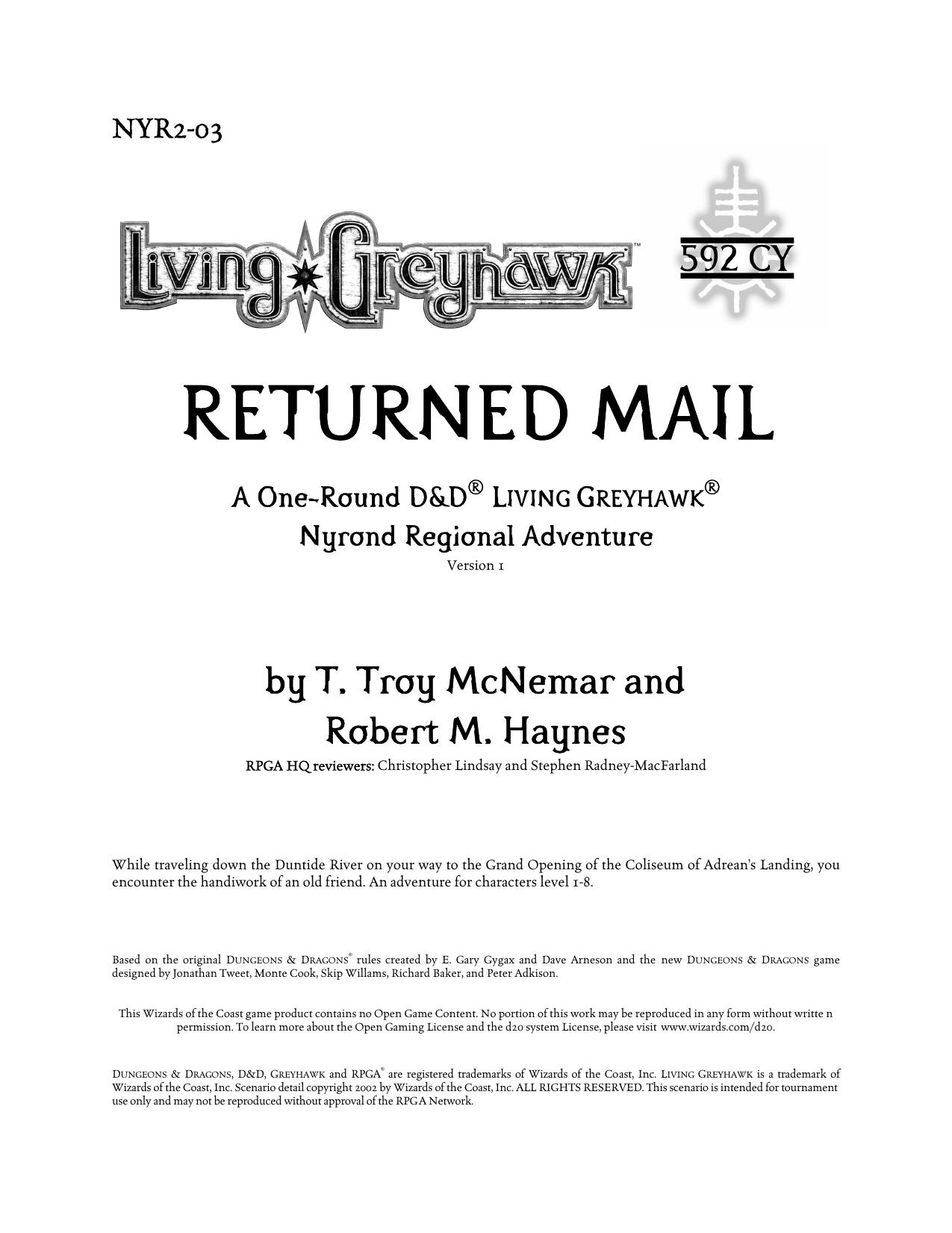 NYR2-03b Returned Mail by Unknown