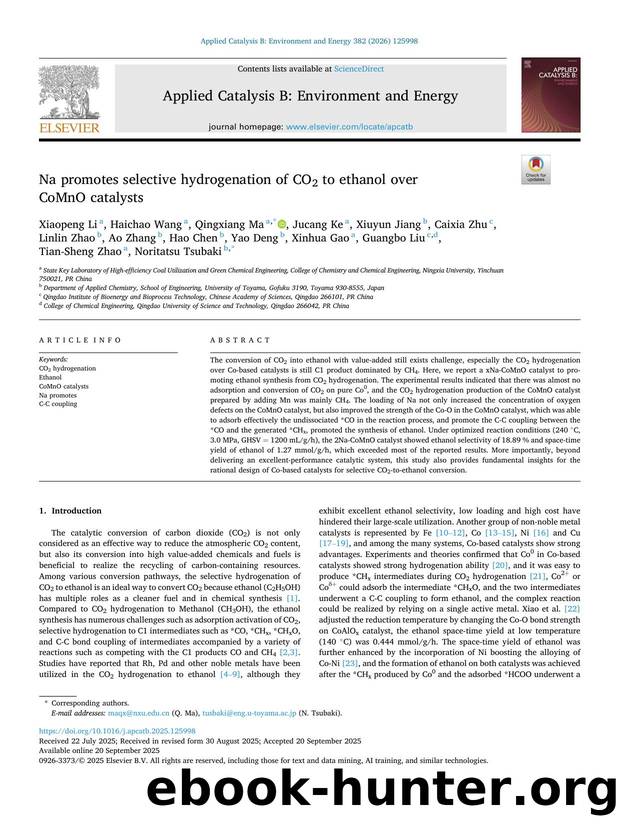 Na promotes selective hydrogenation of CO2 to ethanol over CoMnO catalysts by unknow