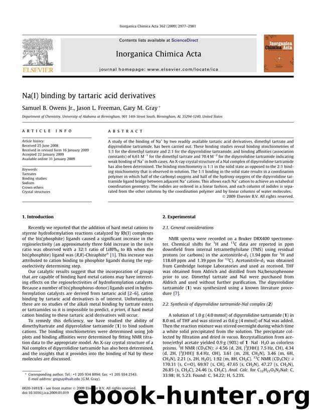 Na(I) binding by tartaric acid derivatives by Samuel B. Owens; Jason L. Freeman; Gary M. Gray