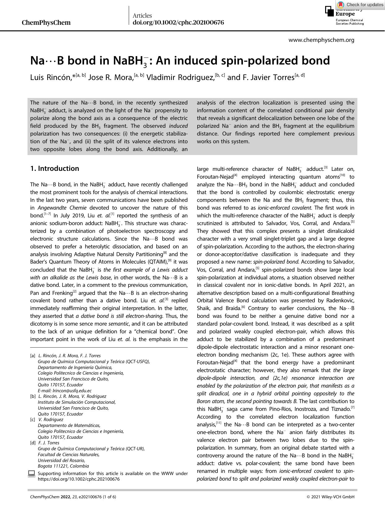 Naâ¯B bond in NaBH : An induced spinâpolarized bond by Unknown