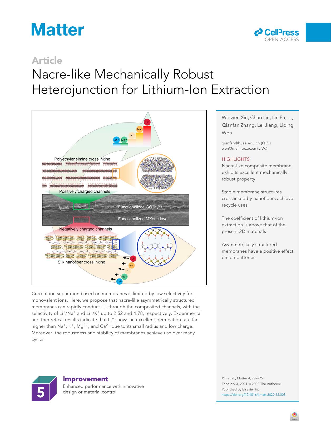 Nacre-like Mechanically Robust Heterojunction for Lithium-Ion Extraction by unknow