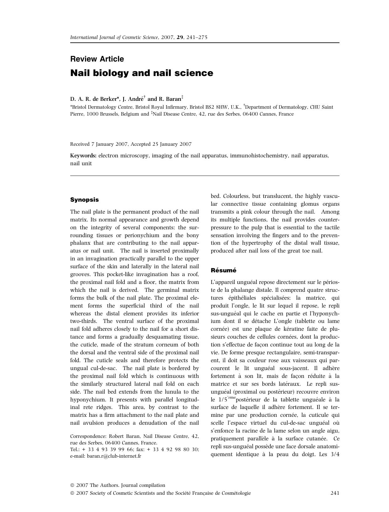 Nail biology and nail science by Unknown
