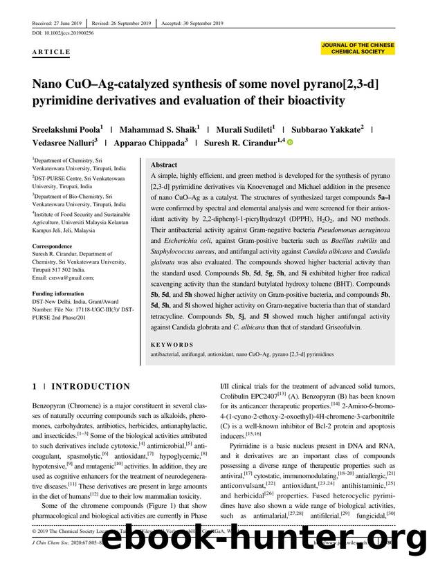 Nano CuO-Ag Catalysed Synthesis of Some Novel Pyrano [2,3-d] Pyrimidine Derivatives and Evaluation of their Bioactivity by Unknown