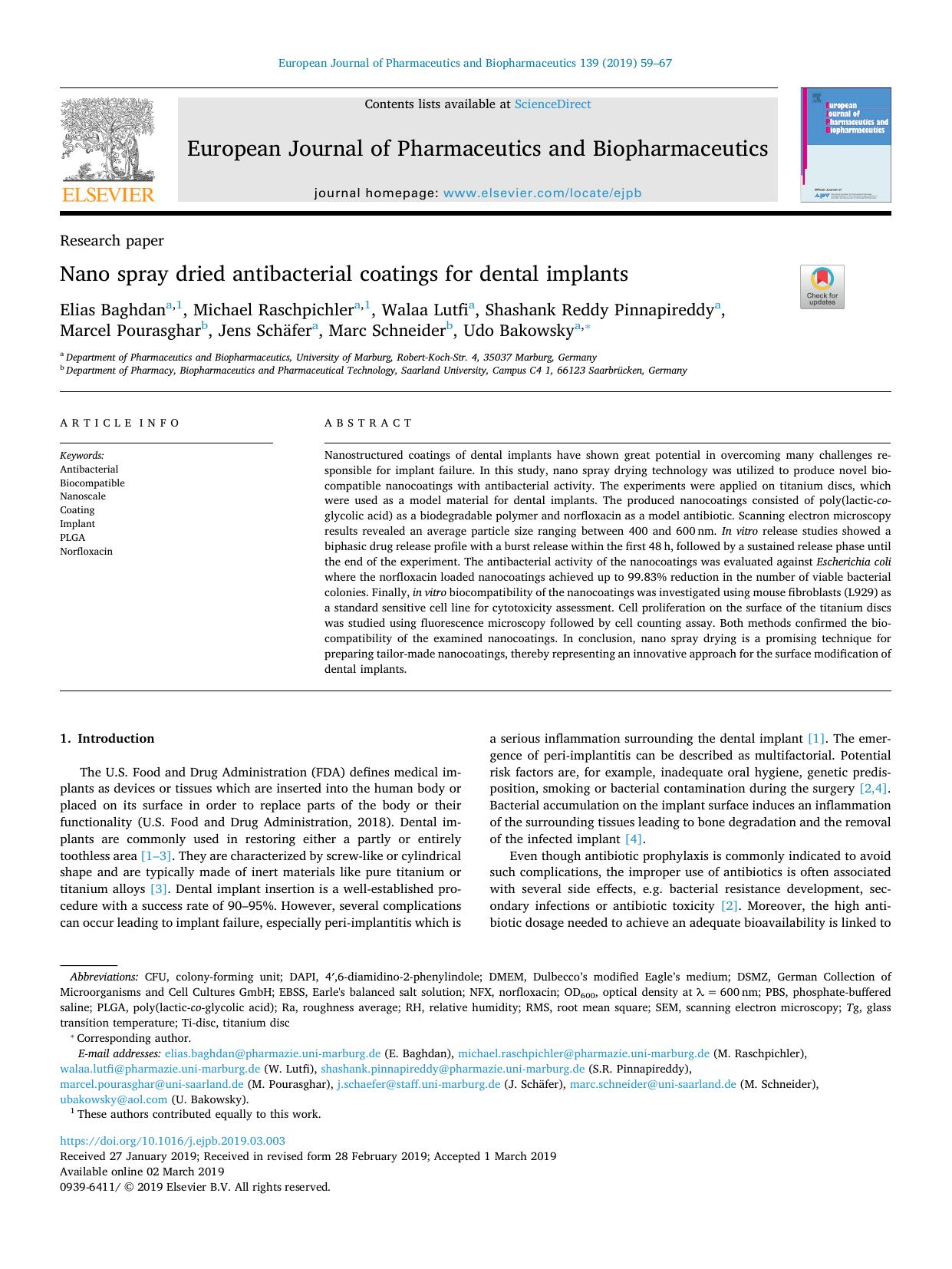 Nano spray dried antibacterial coatings for dental implants by unknow