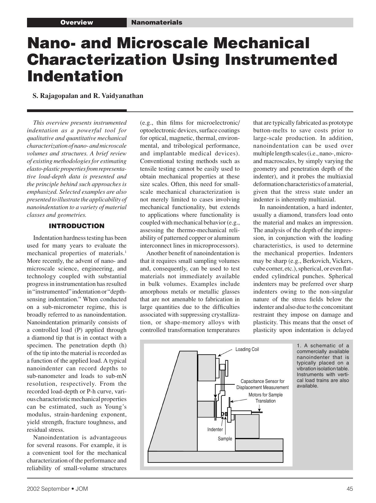 Nano- and microscale mechanical characterization using instrumented indentation by Unknown