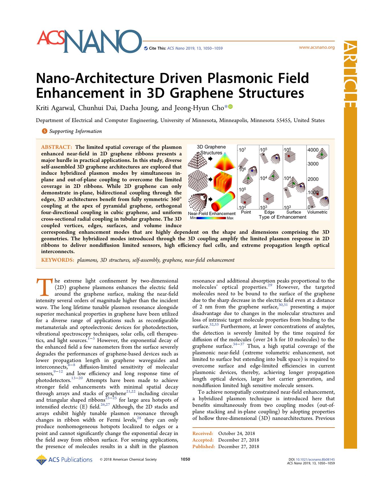 Nano-Architecture Driven Plasmonic Field Enhancement in 3D Graphene Structures by Kriti Agarwal Chunhui Dai Daeha Joung and Jeong-Hyun Cho