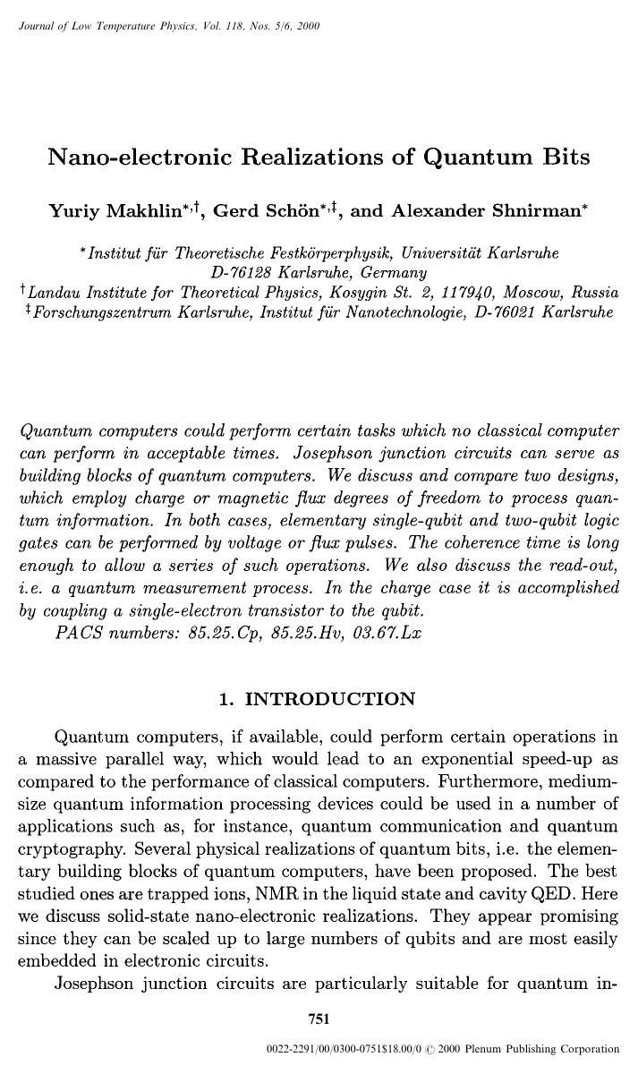 Nano-Electronic Realizations of Quantum Bits by Unknown