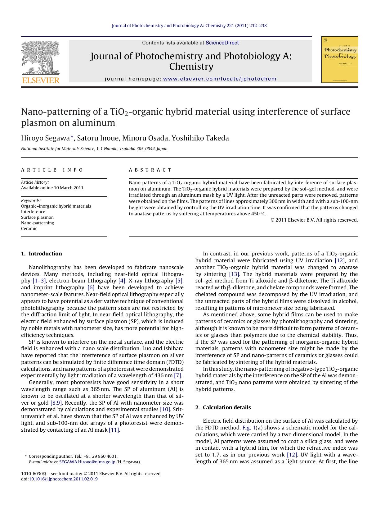 Nano-patterning of a TiO2-organic hybrid material using interference of surface plasmon on aluminum by Hiroyo Segawa