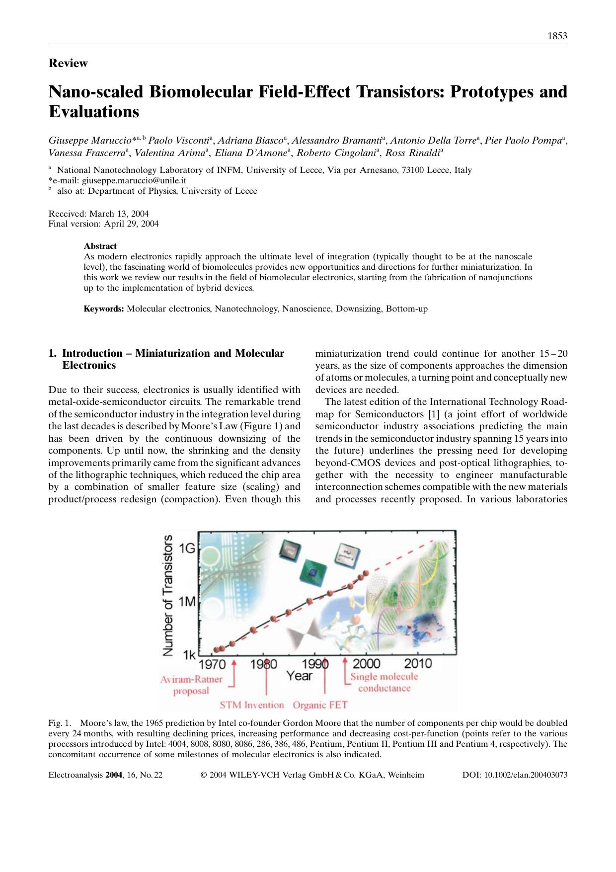 Nano-scaled Biomolecular Field-Effect Transistors: Prototypes and Evaluations by Unknown