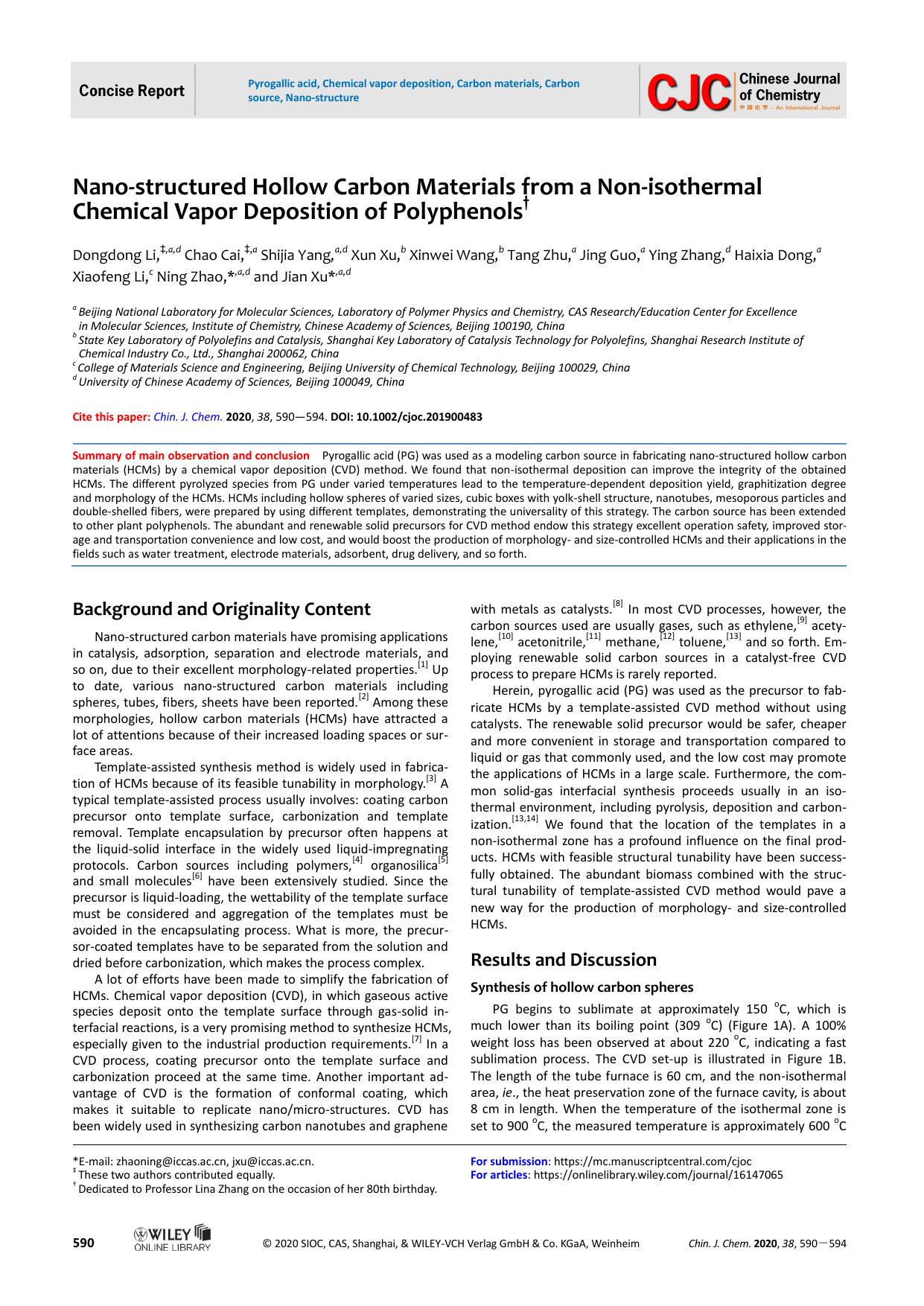 Nano-structured Hollow Carbon Materials from a Non-isothermal CVD of Polyphenols by grh