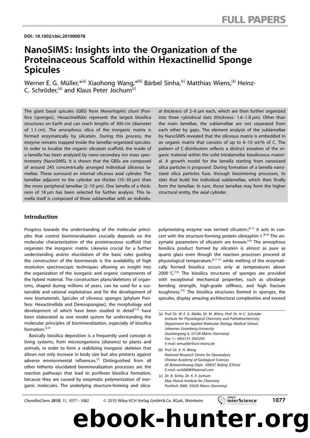 NanoSIMS: Insights into the Organization of the Proteinaceous Scaffold within Hexactinellid Sponge Spicules by Unknown