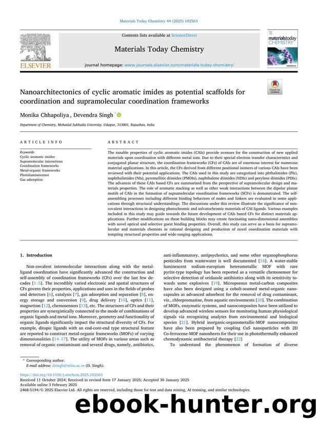 Nanoarchitectonics of cyclic aromatic imides as potential scaffolds for coordination and supramolecular coordination frameworks by Monika Chhapoliya & Devendra Singh