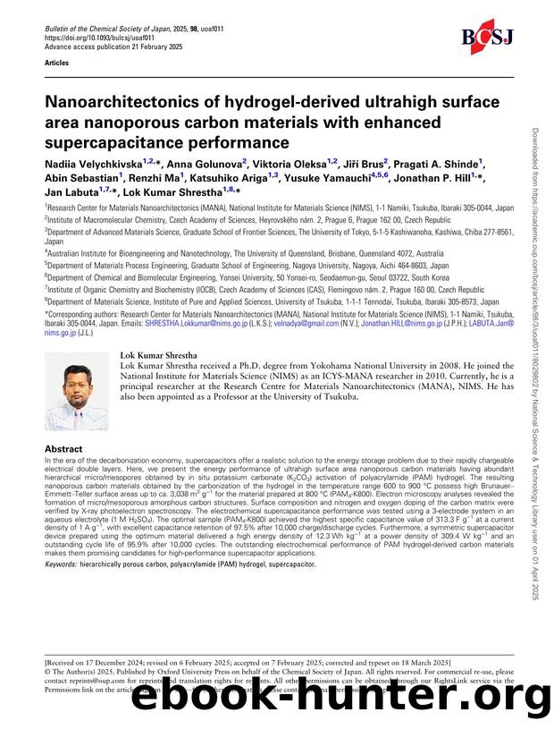 Nanoarchitectonics of hydrogel-derived ultrahigh surface area nanoporous carbon materials with enhanced supercapacitance performance by unknow