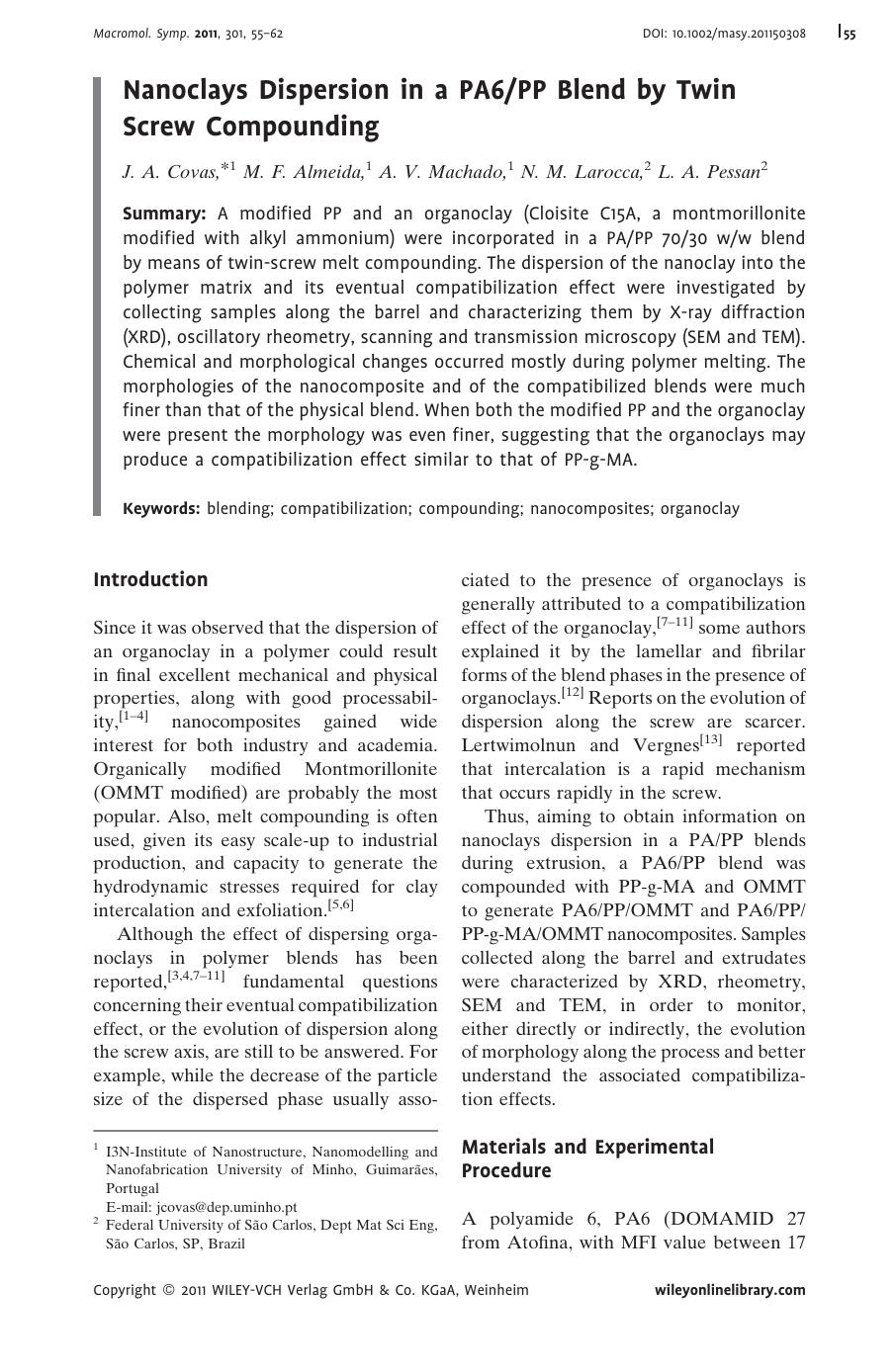 Nanoclays Dispersion in a PA6PP Blend by Twin Screw Compounding by Unknown
