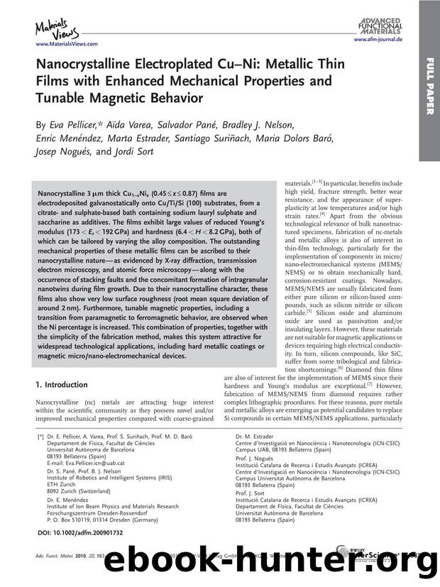 Nanocrystalline Electroplated Cu?Ni: Metallic Thin Films with Enhanced Mechanical Properties and Tunable Magnetic Behavior by Unknown
