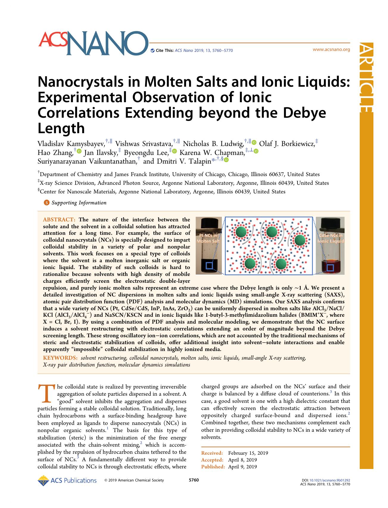 Nanocrystals in Molten Salts and Ionic Liquids: Experimental Observation of Ionic Correlations Extending beyond the Debye Length by unknow