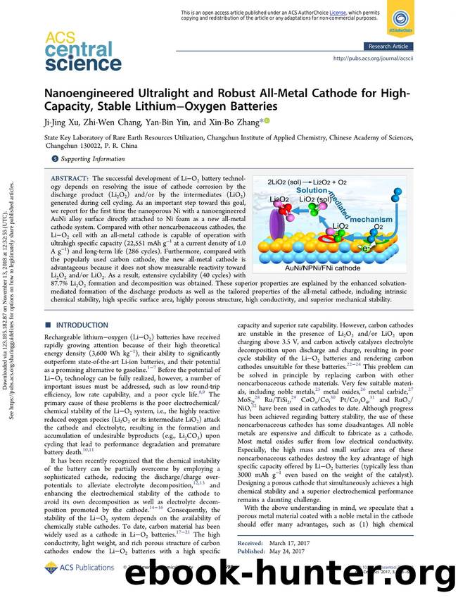 Nanoengineered Ultralight and Robust All-Metal Cathode for High-Capacity, Stable LithiumâOxygen Batteries by Ji-Jing Xu Zhi-Wen Chang Yan-Bin Yin & Xin-Bo Zhang