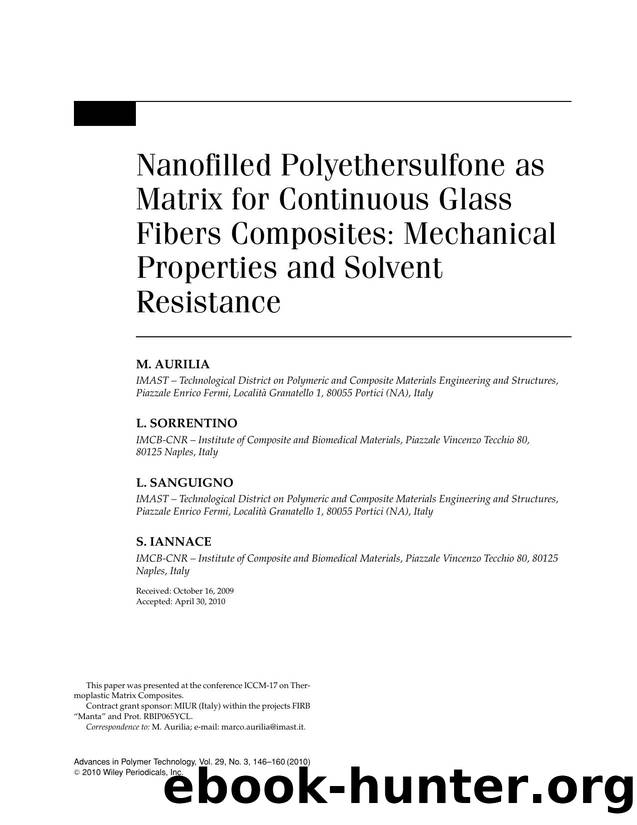 Nanofilled polyethersulfone as matrix for continuous glass fibers composites: Mechanical properties and solvent resistance by Unknown