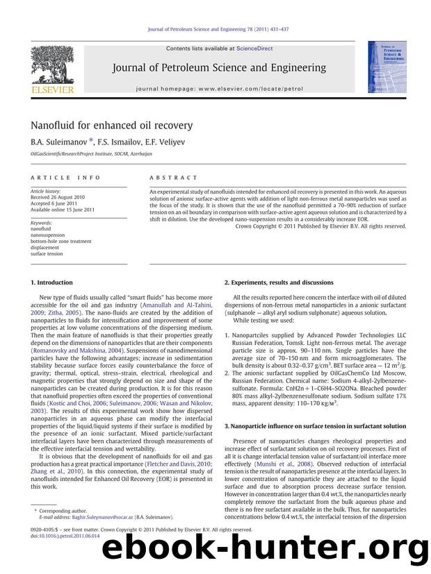 Nanofluid for enhanced oil recovery by B.A. Suleimanov & F.S. Ismailov & E.F. Veliyev