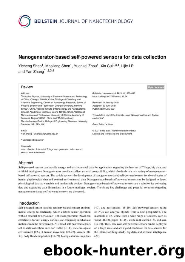 Nanogenerator-based self-powered sensors for data collection by Yicheng Shao Maoliang Shen Yuankai Zhou Xin Cui Lijie Li Yan Zhang