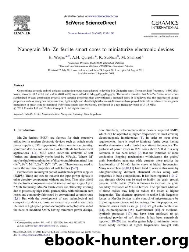 Nanograin MnâZn ferrite smart cores to miniaturize electronic devices by H. Waqas