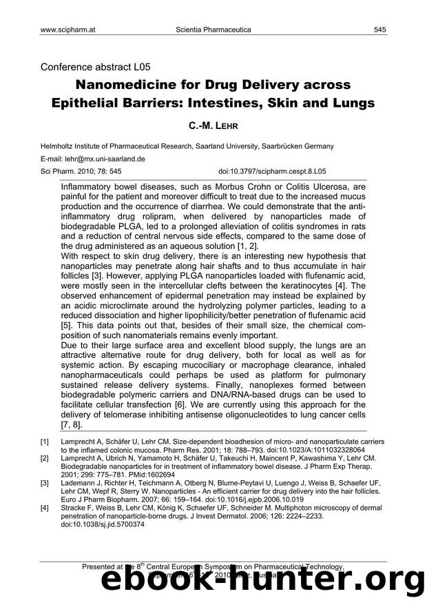 Nanomedicine for Drug Delivery across Epithelial Barriers: Intestines, Skin and Lungs by C.-M. LEHR