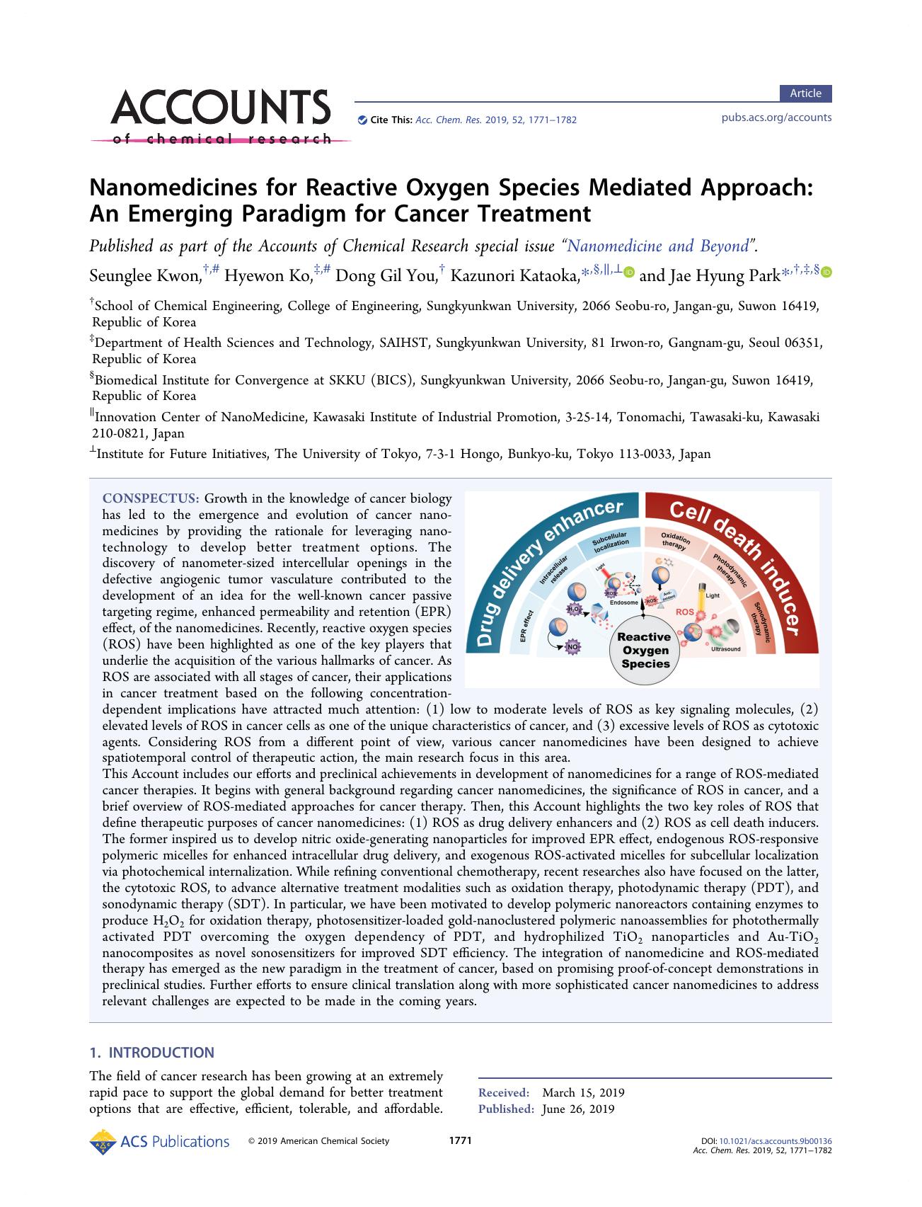 Nanomedicines for Reactive Oxygen Species Mediated Approach: An Emerging Paradigm for Cancer Treatment by unknow