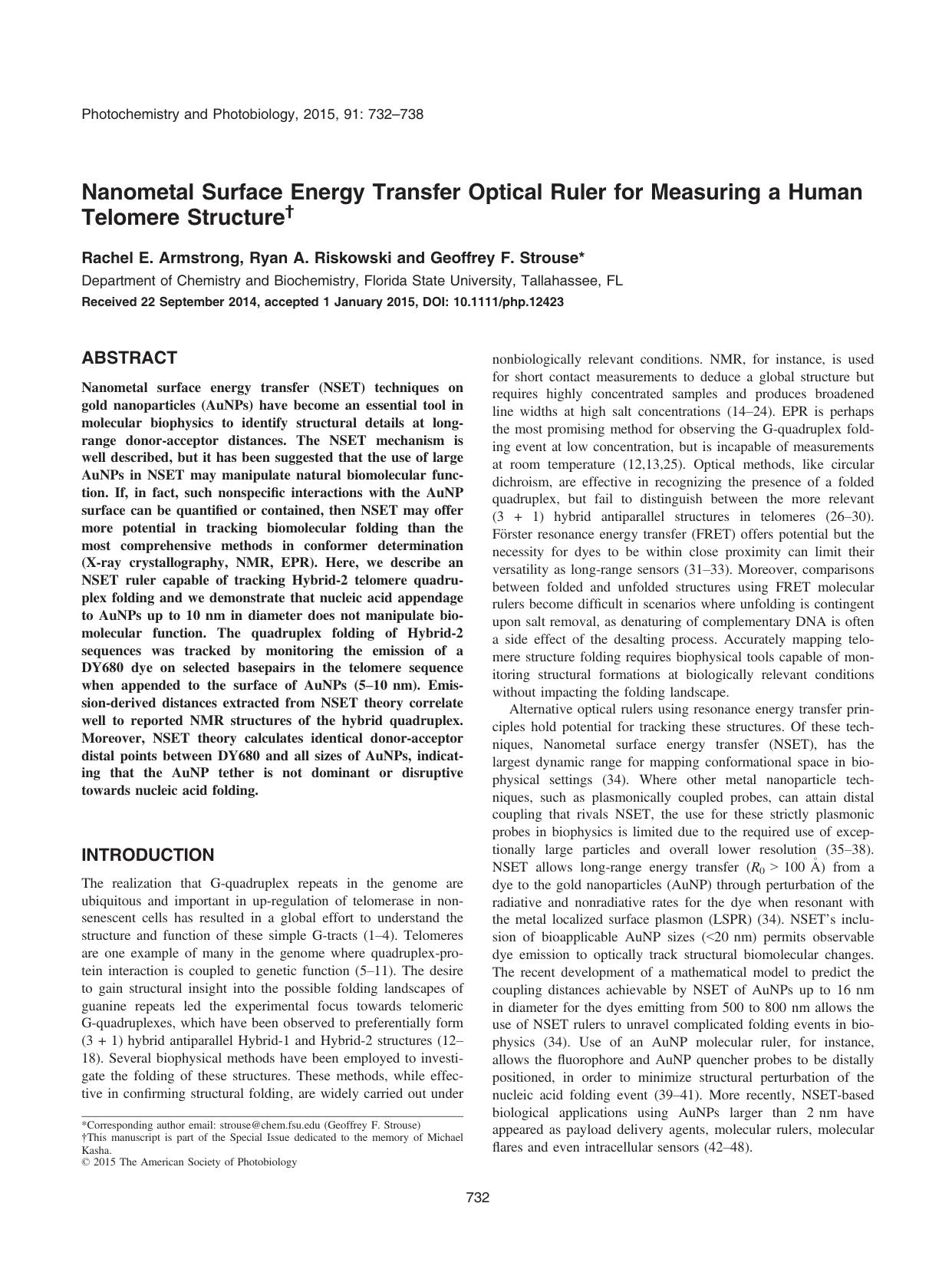 Nanometal Surface Energy Transfer Optical Ruler for Measuring a Human Telomere Structure by Unknown