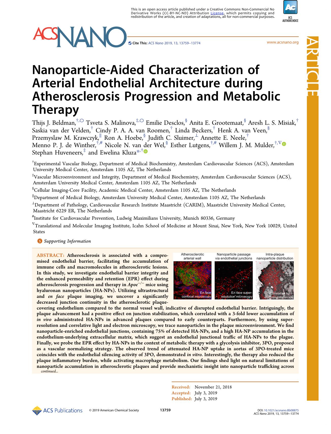 Nanoparticle-Aided Characterization of Arterial Endothelial Architecture during Atherosclerosis Progression and Metabolic Therapy by unknow