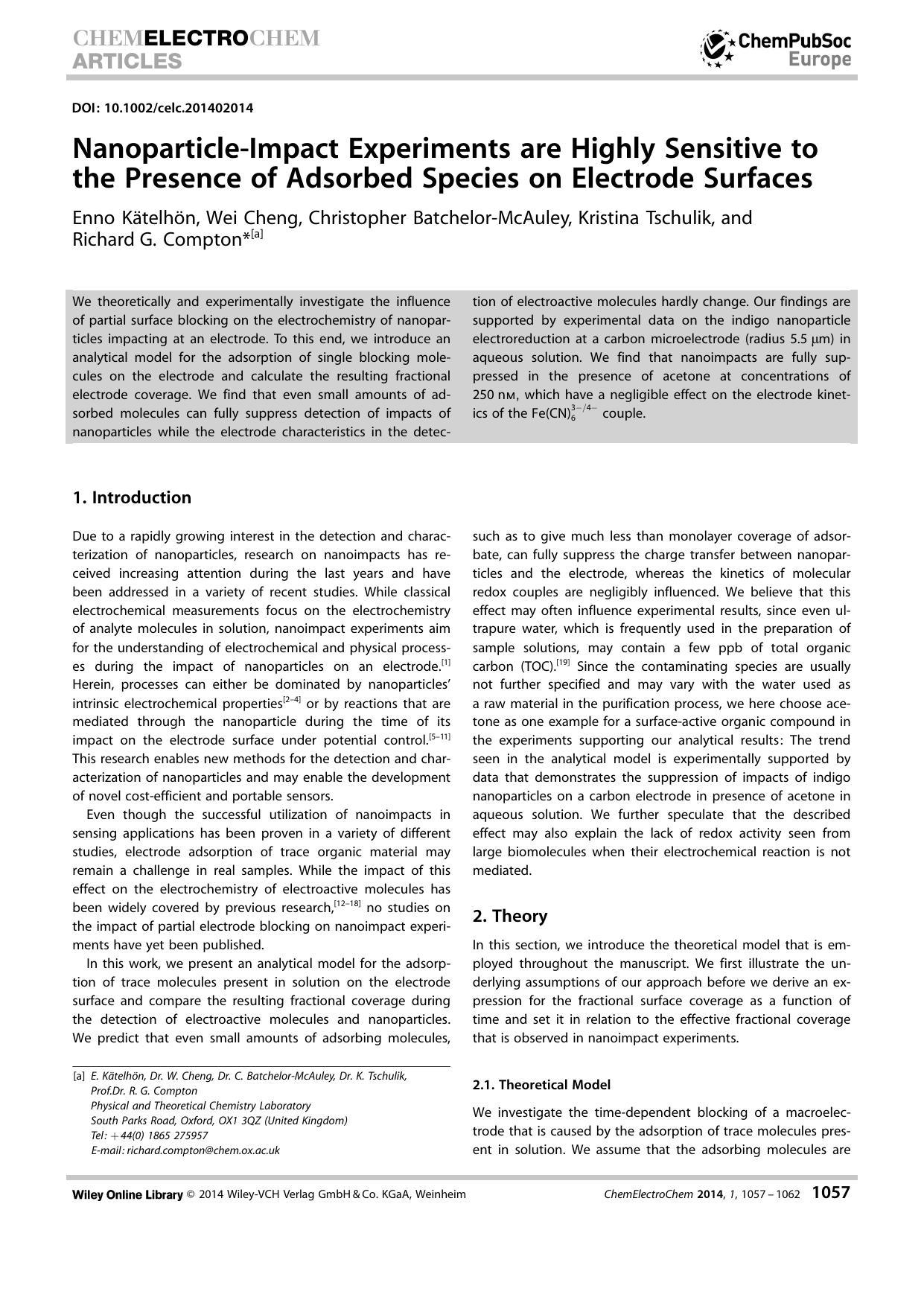 NanoparticleImpact Experiments are Highly Sensitive to the Presence of Adsorbed Species on Electrode Surfaces by Unknown