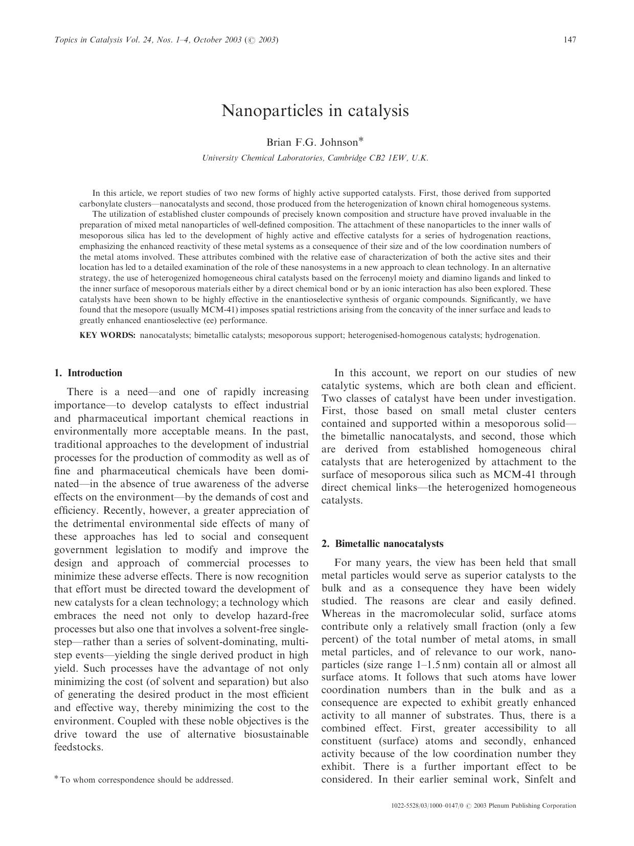 Nanoparticles in Catalysis by Unknown