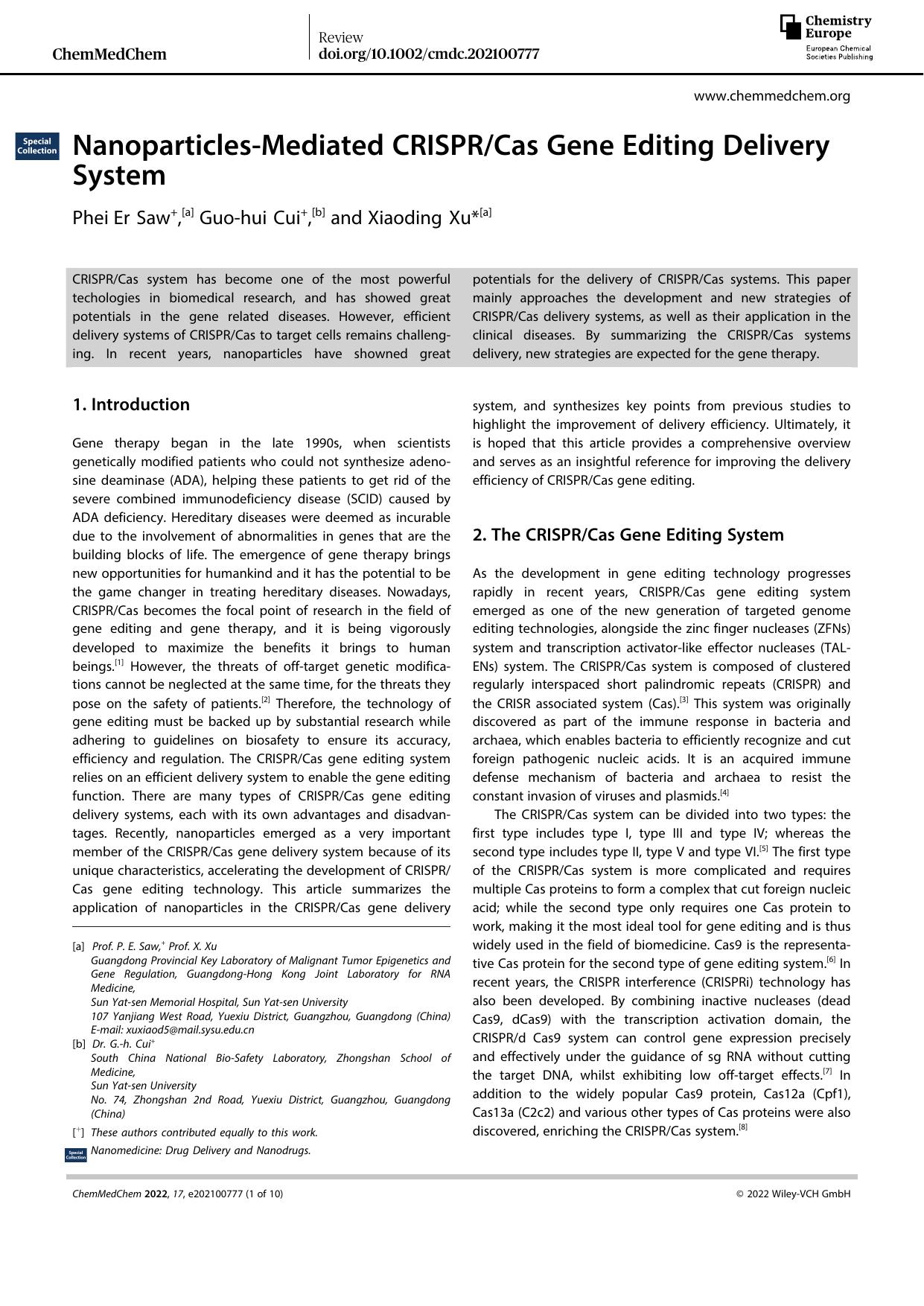 NanoparticlesâMediated CRISPRCas Gene Editing Delivery System by Unknown