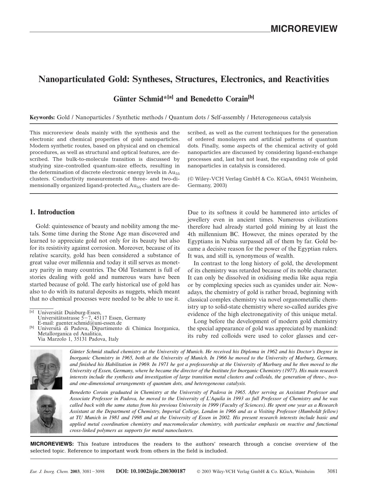 Nanoparticulated Gold: Syntheses, Structures, Electronics, and Reactivities by Unknown