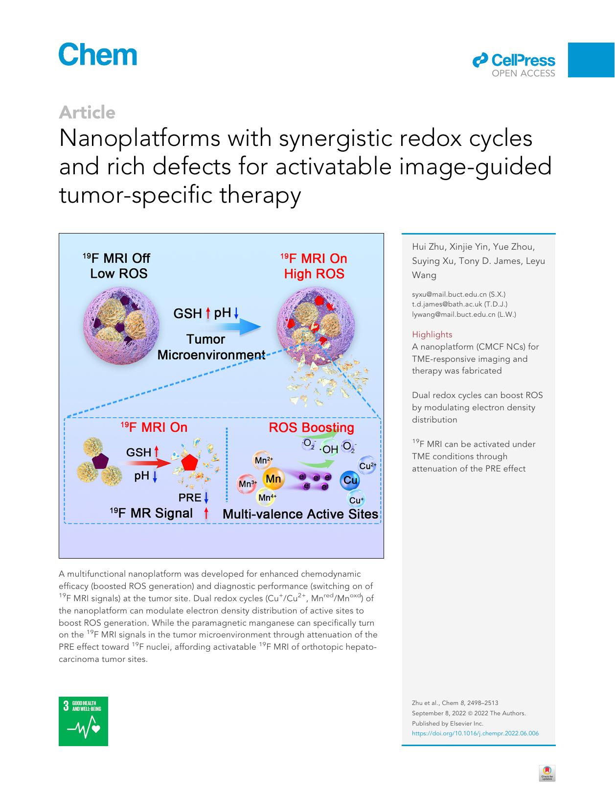 Nanoplatforms with synergistic redox cycles and rich defects for activatable image-guided tumor-specific therapy by Hui Zhu & Xinjie Yin & Yue Zhou & Suying Xu & Tony D. James & Leyu Wang