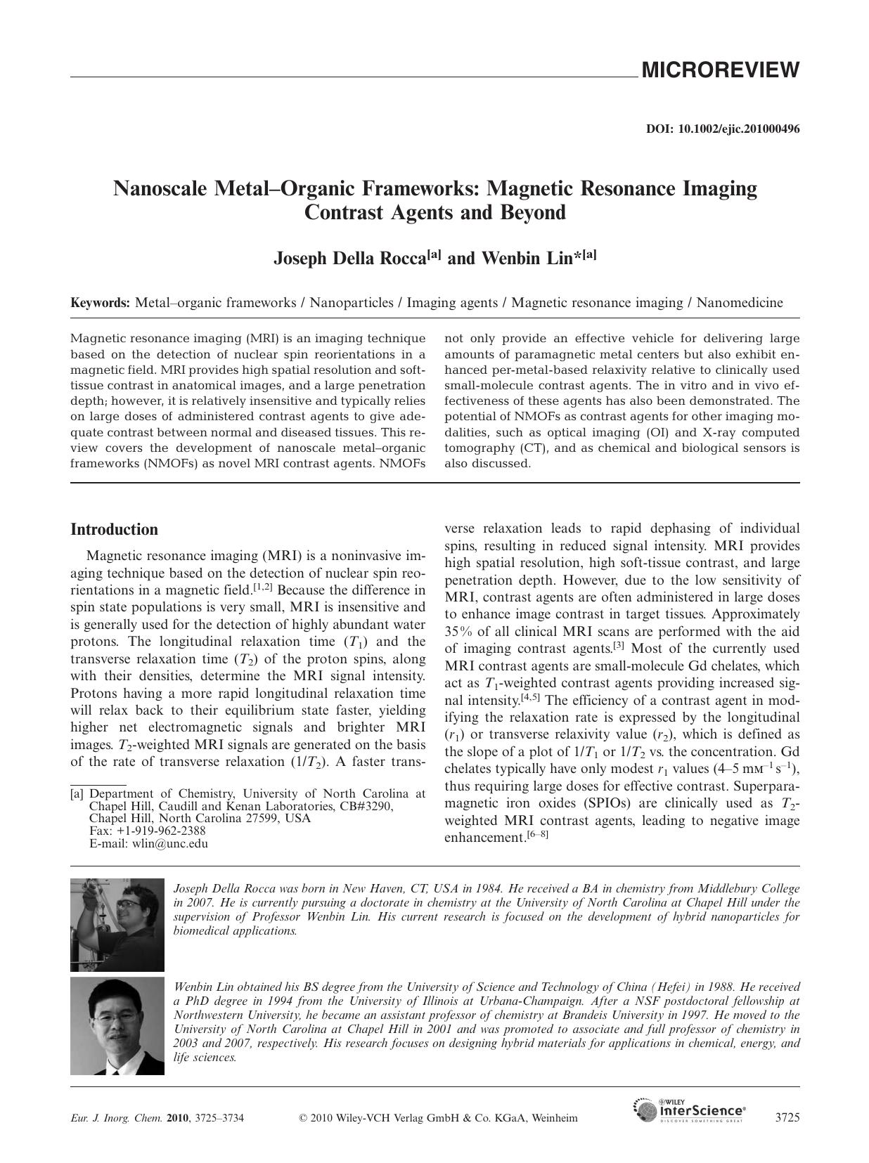 Nanoscale MetalOrganic Frameworks: Magnetic Resonance Imaging Contrast Agents and Beyond by Unknown