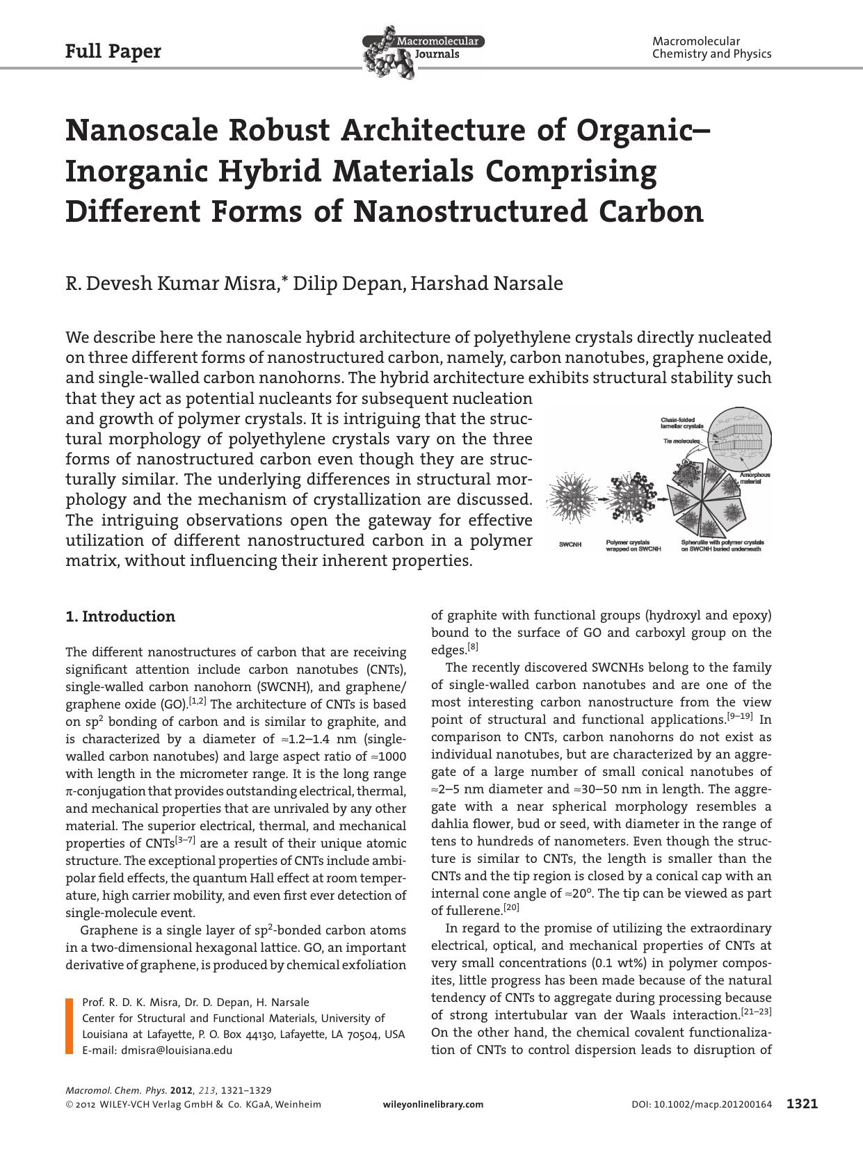 Nanoscale Robust Architecture of OrganicInorganic Hybrid Materials Comprising Different Forms of Nanostructured Carbon by vng