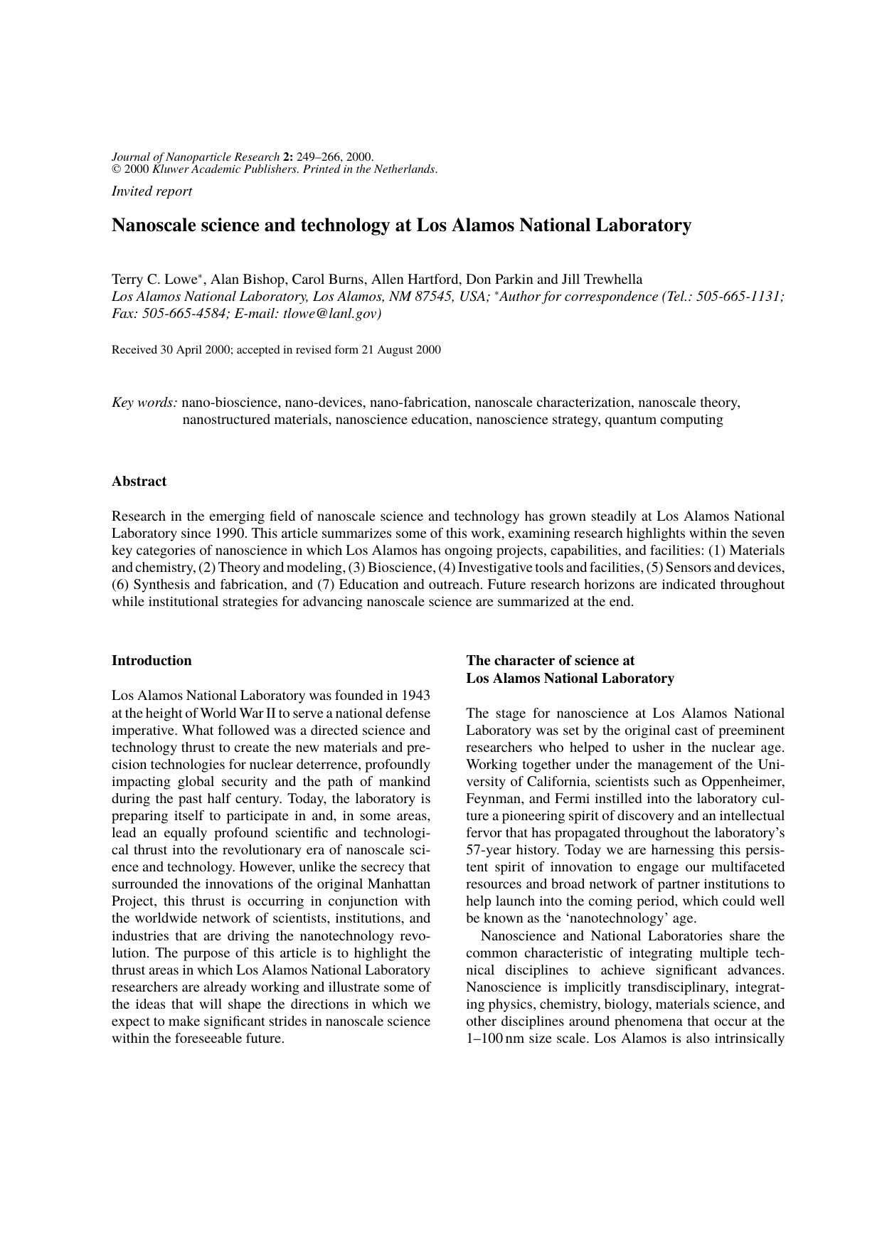 Nanoscale Science and Technology at Los Alamos National Laboratory by Unknown