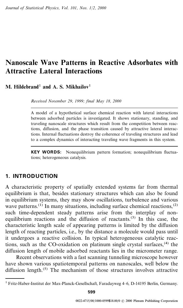 Nanoscale Wave Patterns in Reactive Adsorbates with Attractive Lateral Interactions by Unknown