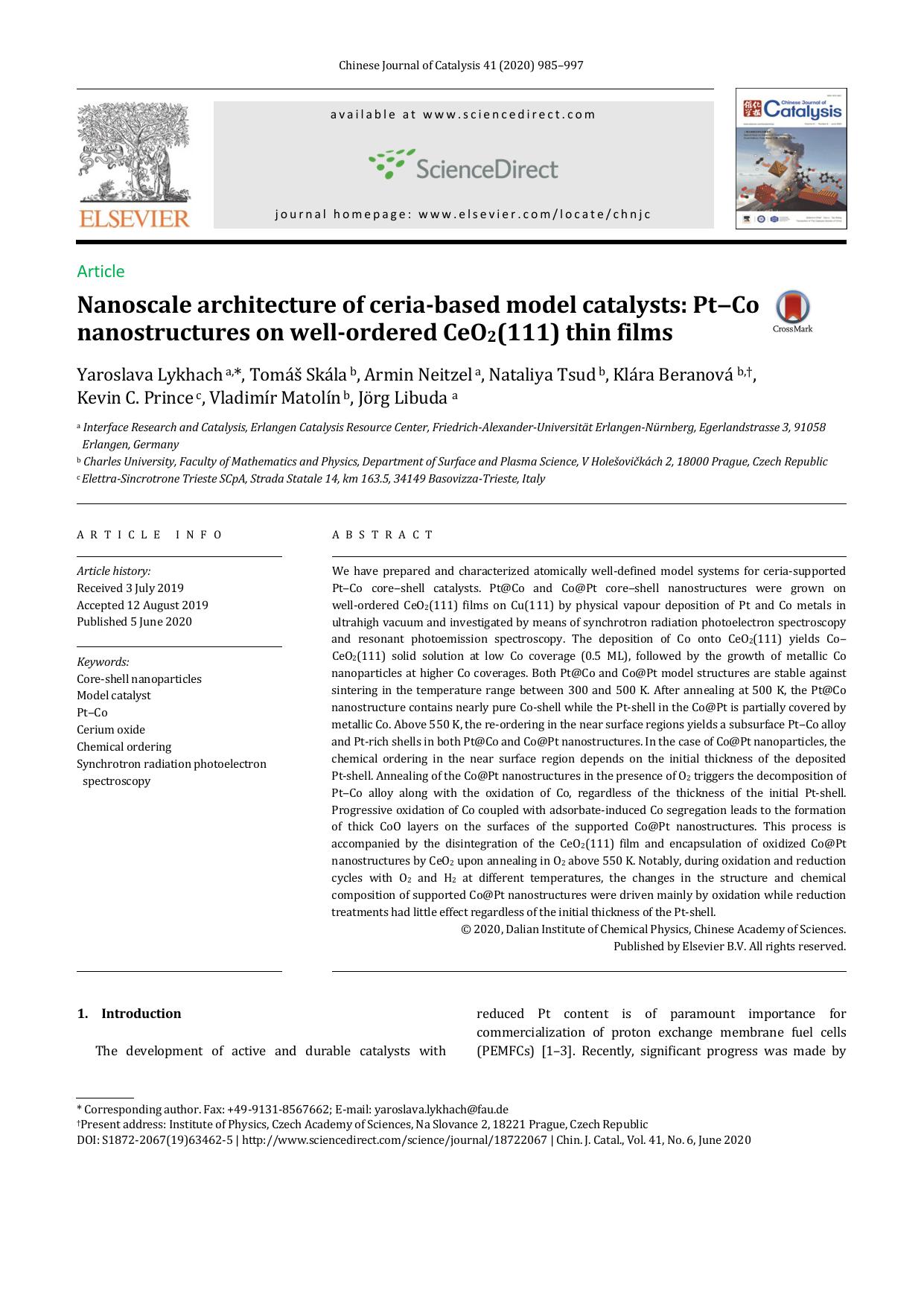 Nanoscale architecture of ceria-based model catalysts: PtÃ¢â¬âCo nanostructures on well-ordered CeO2(111) thin films by unknow