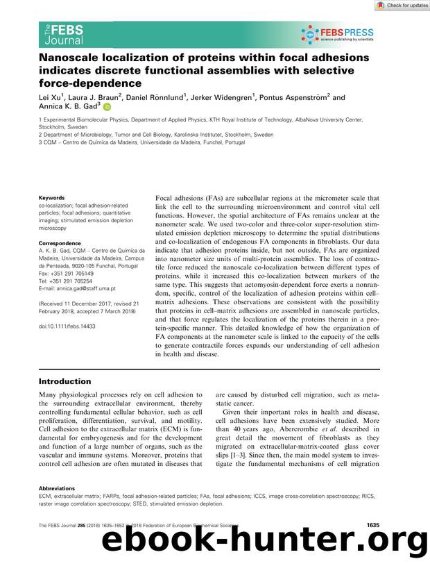 Nanoscale localization of proteins within focal adhesions indicates discrete functional assemblies with selective forceâdependence by Unknown
