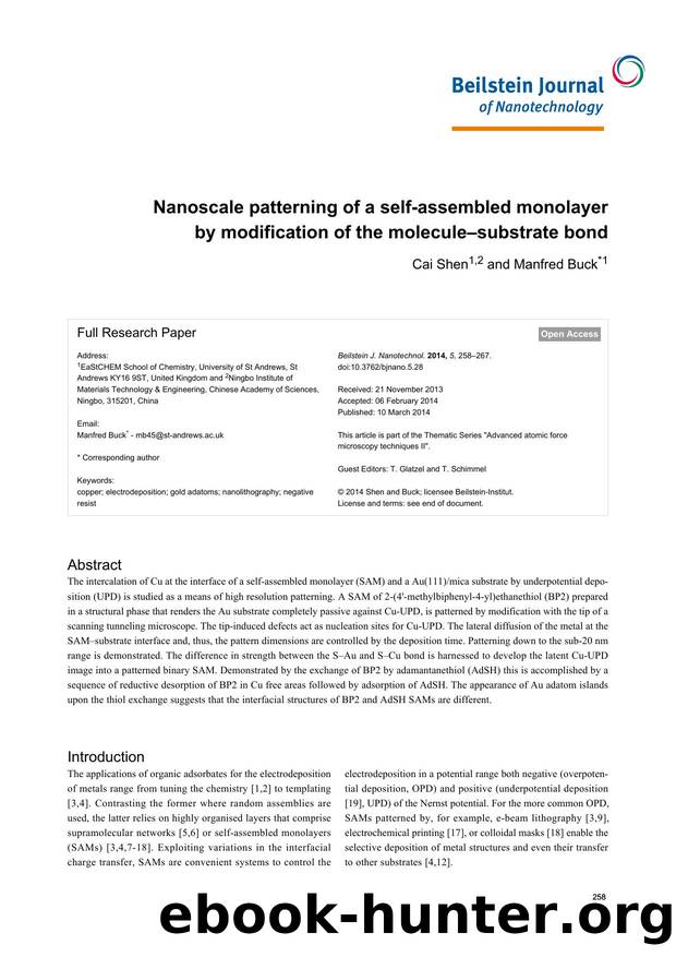 Nanoscale patterning of a self-assembled monolayer by modification of the moleculeâsubstrate bond by Cai Shen Manfred Buck