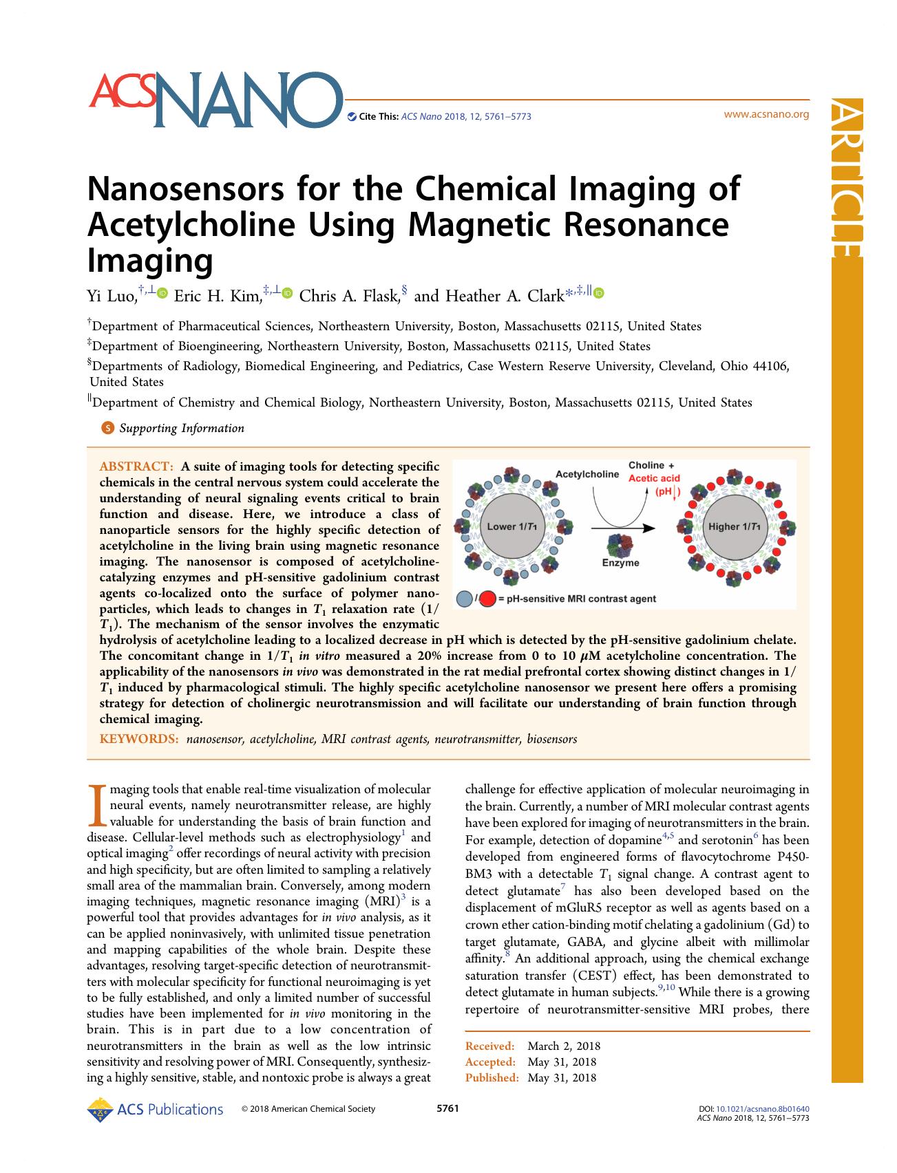 Nanosensors for the Chemical Imaging of Acetylcholine Using Magnetic Resonance Imaging by Yi Luo Eric H. Kim Chris A. Flask and Heather A. Clark
