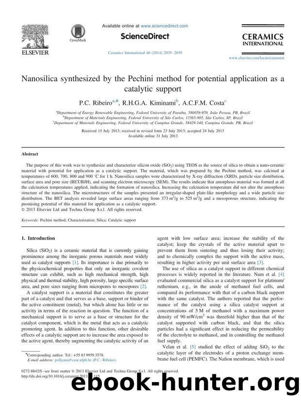Nanosilica synthesized by the Pechini method for potential application as a catalytic support by P.C. Ribeiro & R.H.G.A. Kiminami & A.C.F.M. Costa