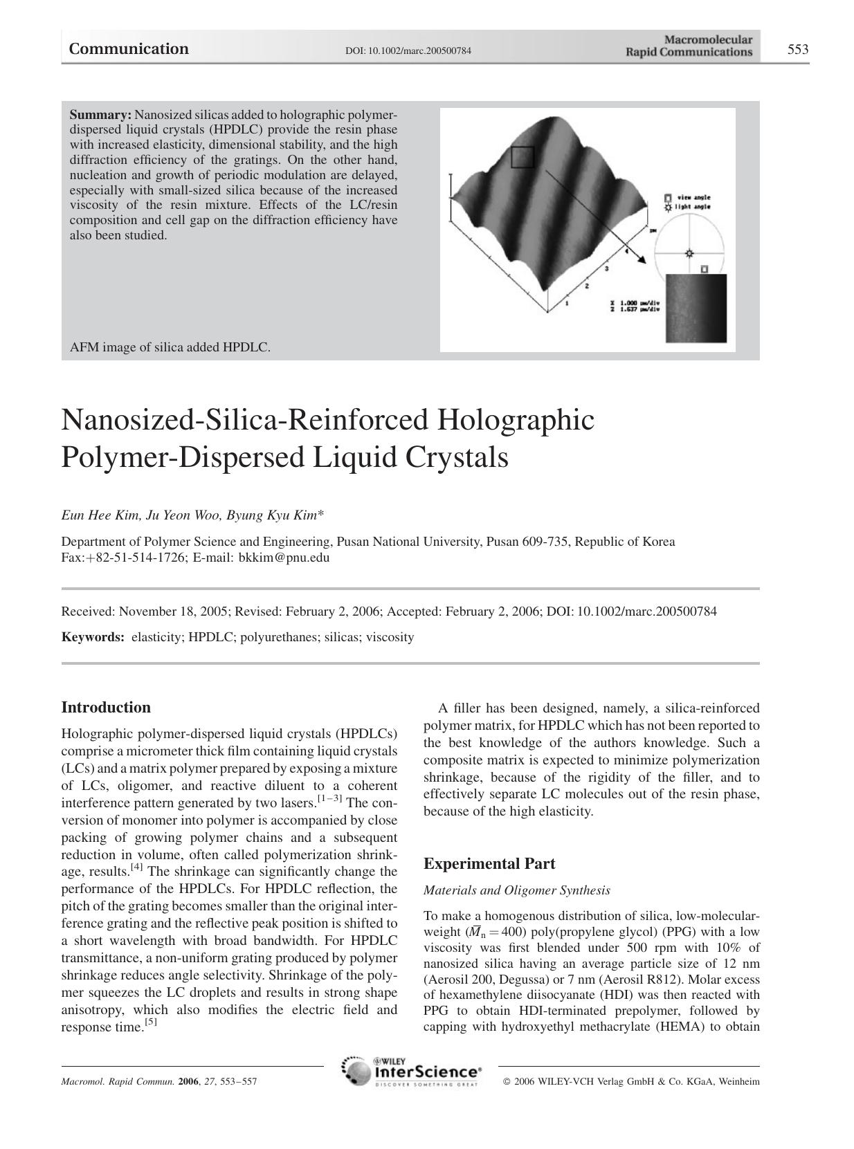 Nanosized-Silica-Reinforced Holographic Polymer-Dispersed Liquid Crystals by Unknown