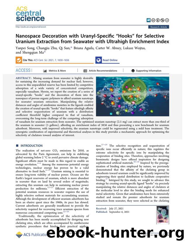 Nanospace Decoration with Uranyl-Specific âHooksâ for Selective Uranium Extraction from Seawater with Ultrahigh Enrichment Index by unknow