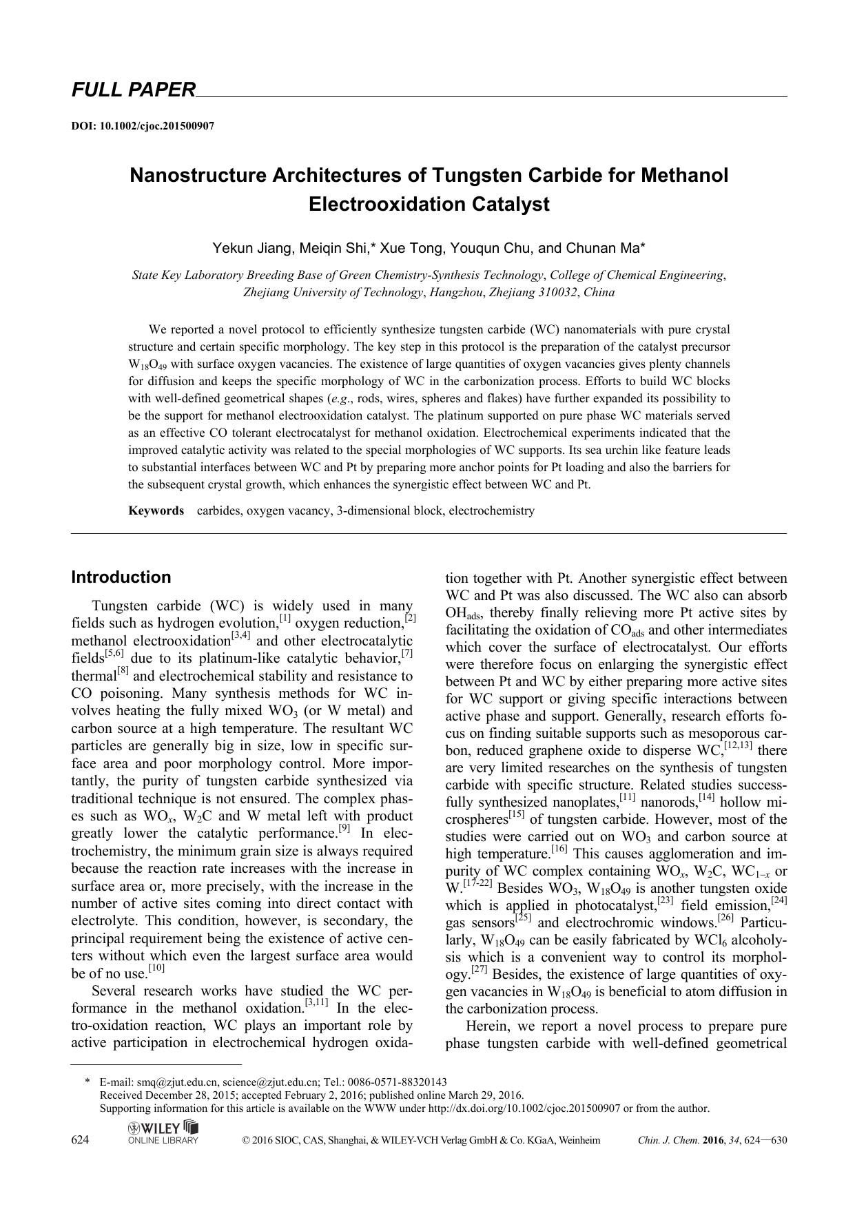 Nanostructure Architectures of Tungsten Carbide for Methanol Electrooxidation Catalyst by lenovo